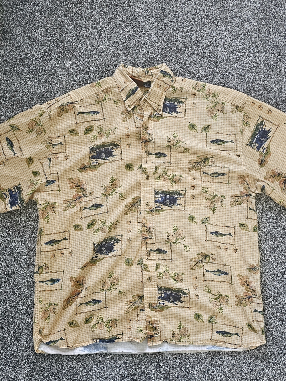 Jeep Beige Short-Sleeve Fishing Print Button-Down Shirt